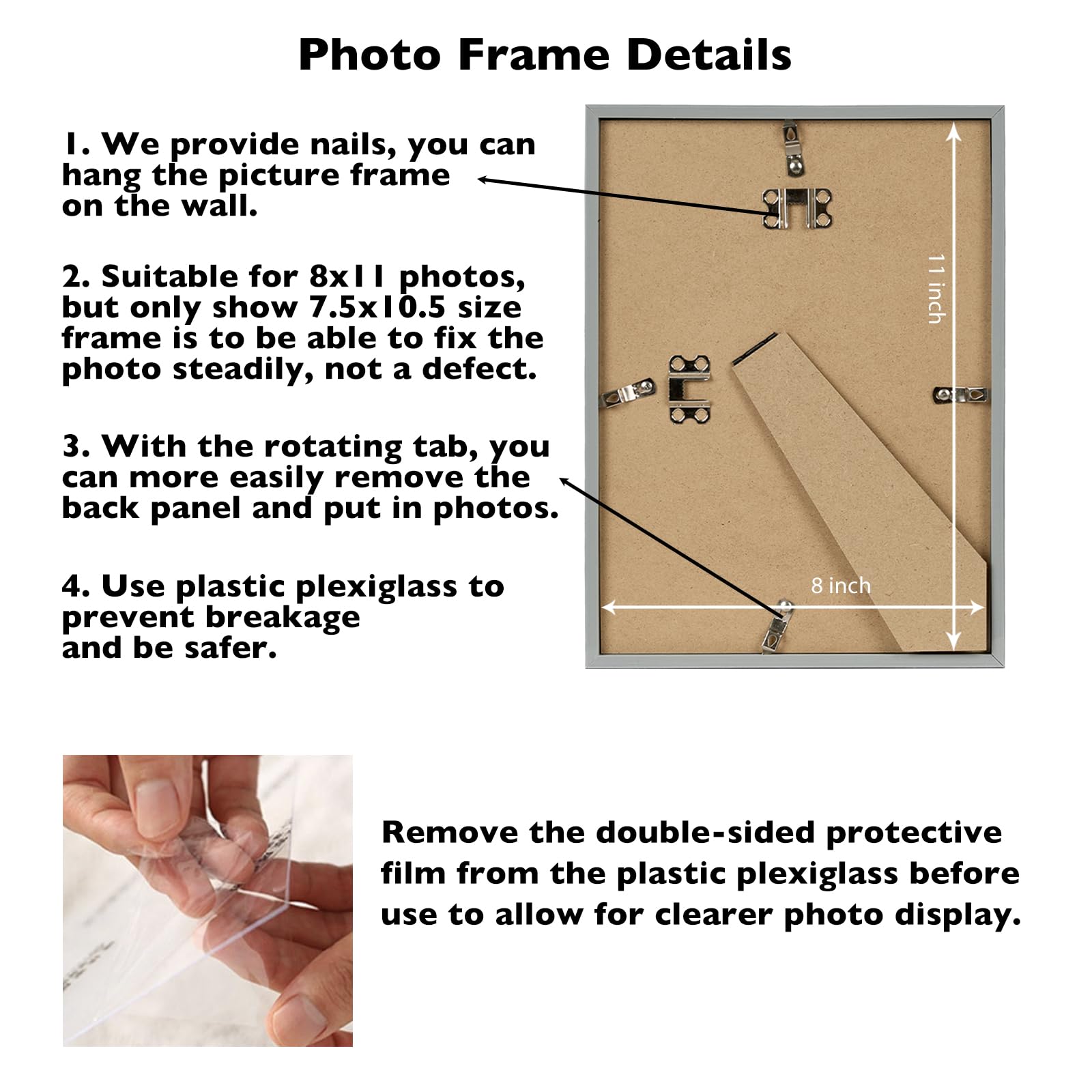 JCJMY 8x11 Picture Frame Silver Gray for Wall Hanging or Tabletop, Wall Mounting Horizontally or Vertically, 8 x 11 Wall Gallery